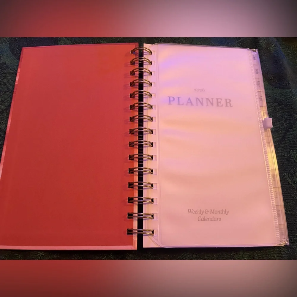 Hardcover 2026 Organizational Planner,Red Ombre Design ,Travel , Weekly/monthly